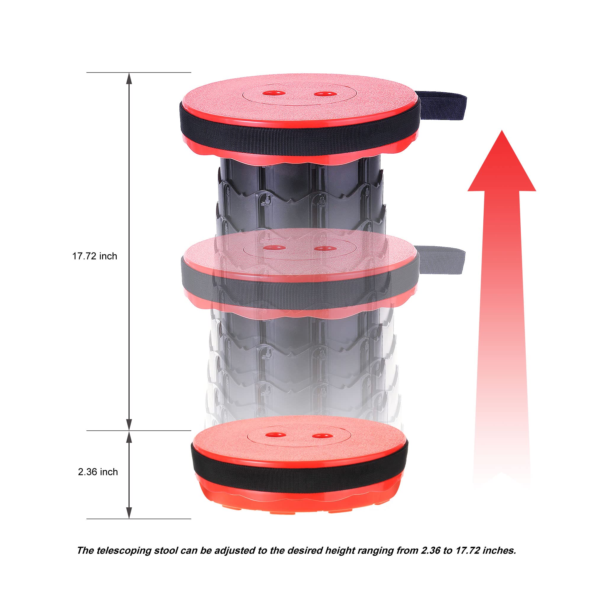 PowerTRC collapsible stool adjustable height for comfortable seating on uneven ground.