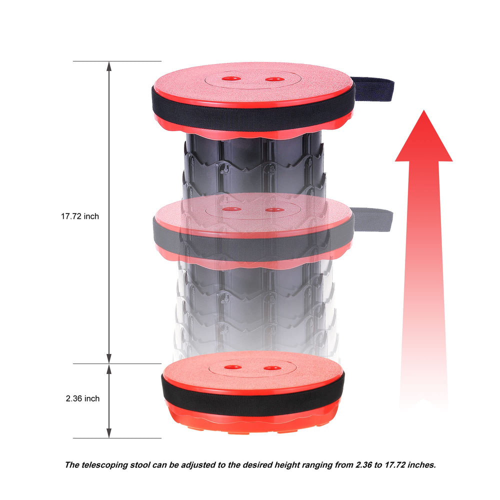 PowerTRC collapsible stool adjustable height for comfortable seating on uneven ground.