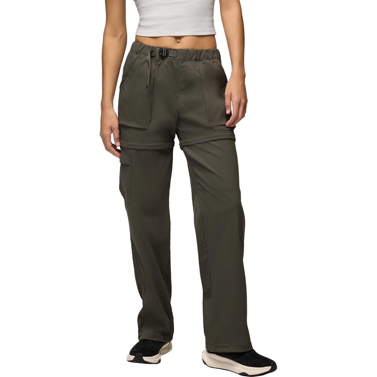 prAna Halle Convertible Pants Spruce front view highlighting relaxed fit and adjustable comfort.