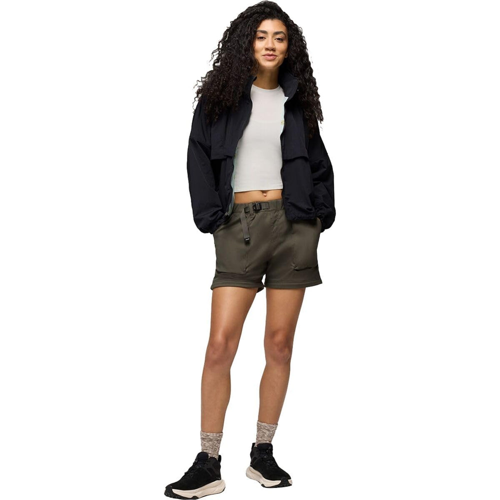 prAna Halle Convertible Pants Spruce in-use short or pant mode for travel.