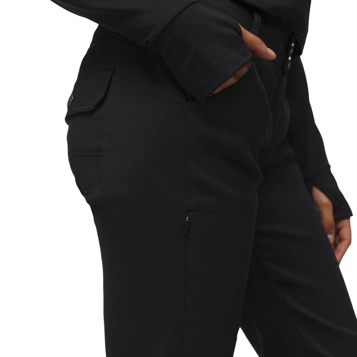 prAna Halle Straight Pant side view highlighting mobility and articulated knee design.