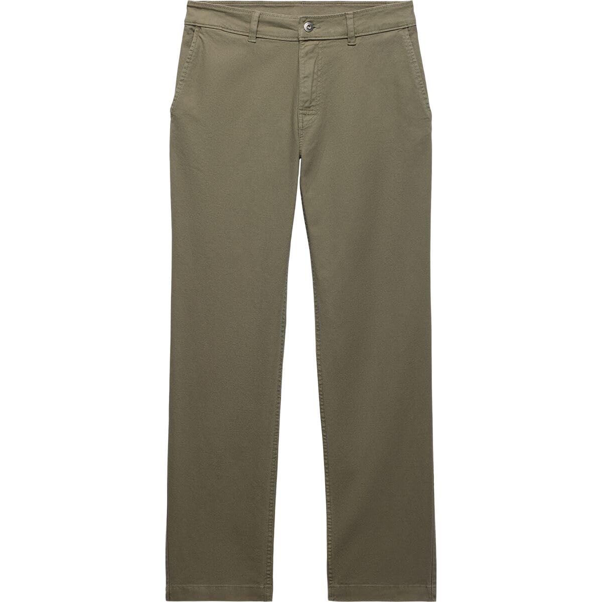 prAna Rock Ridge Chino Pants Thyme waist closeup, reinforced belt loops and zipper