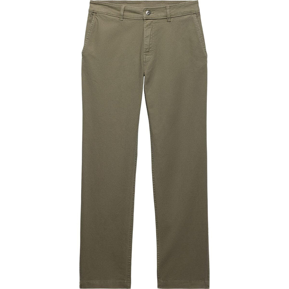 prAna Rock Ridge Chino Pants Thyme waist closeup, reinforced belt loops and zipper