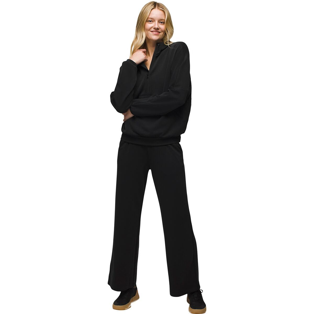 prAna Shea Hot Spell wide leg pants hem detail, elegant fall.