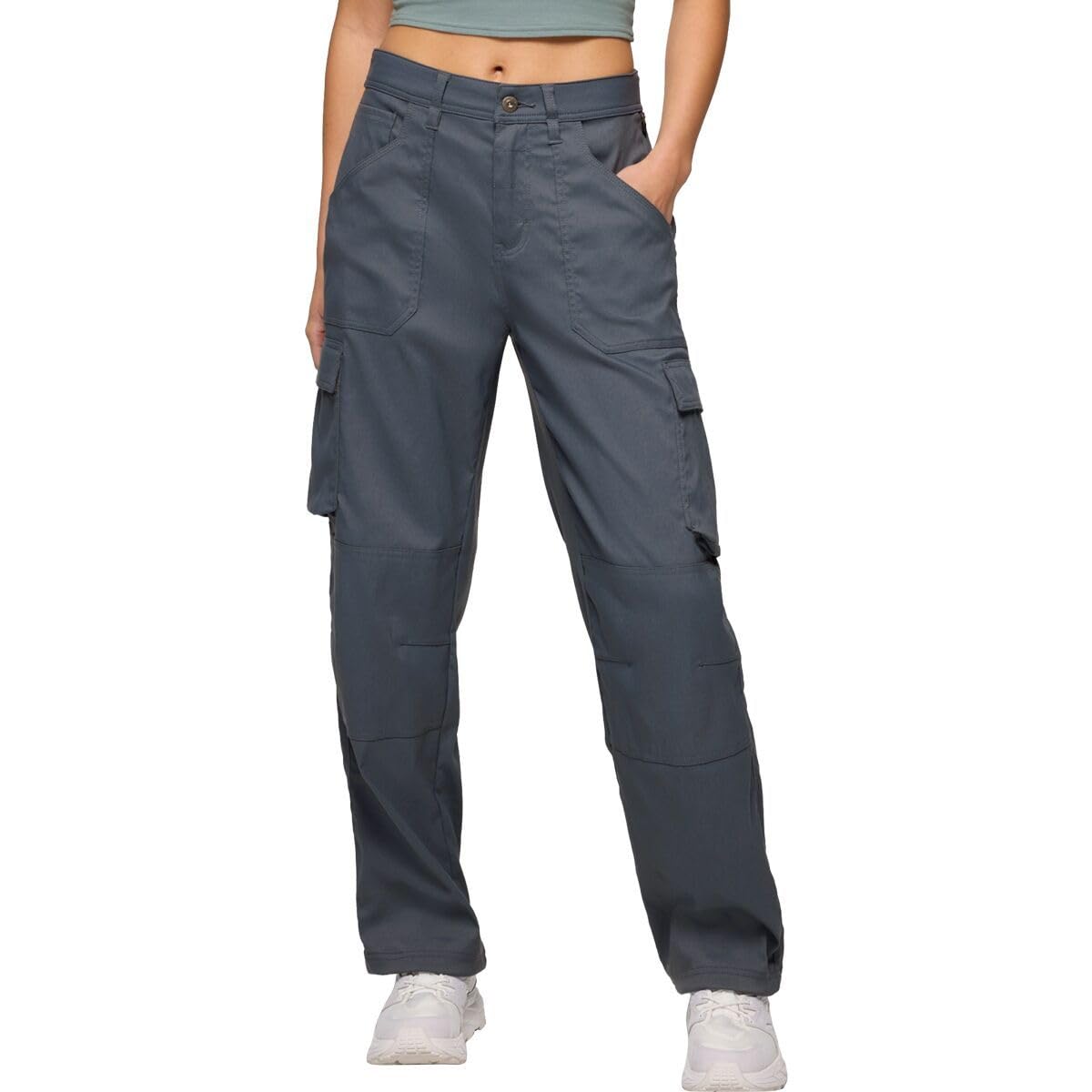 Prana Stretch Zion Cargo Pants Thundercloud front view showing SPF 50 protection.