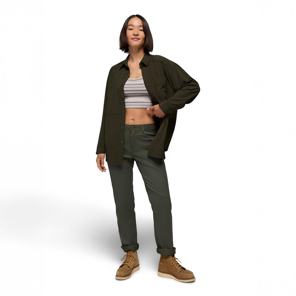 Prana Stretch Zion Halle Pants Spruce zip fly for secure closure
