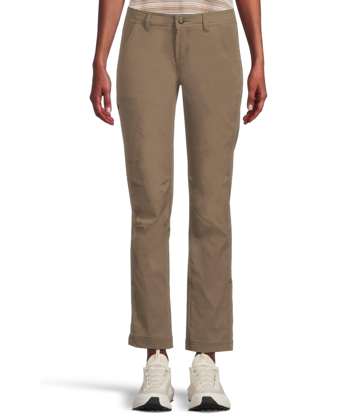 Prana Stretch Zion Mud front view highlighting mid-rise fit for daily wear.