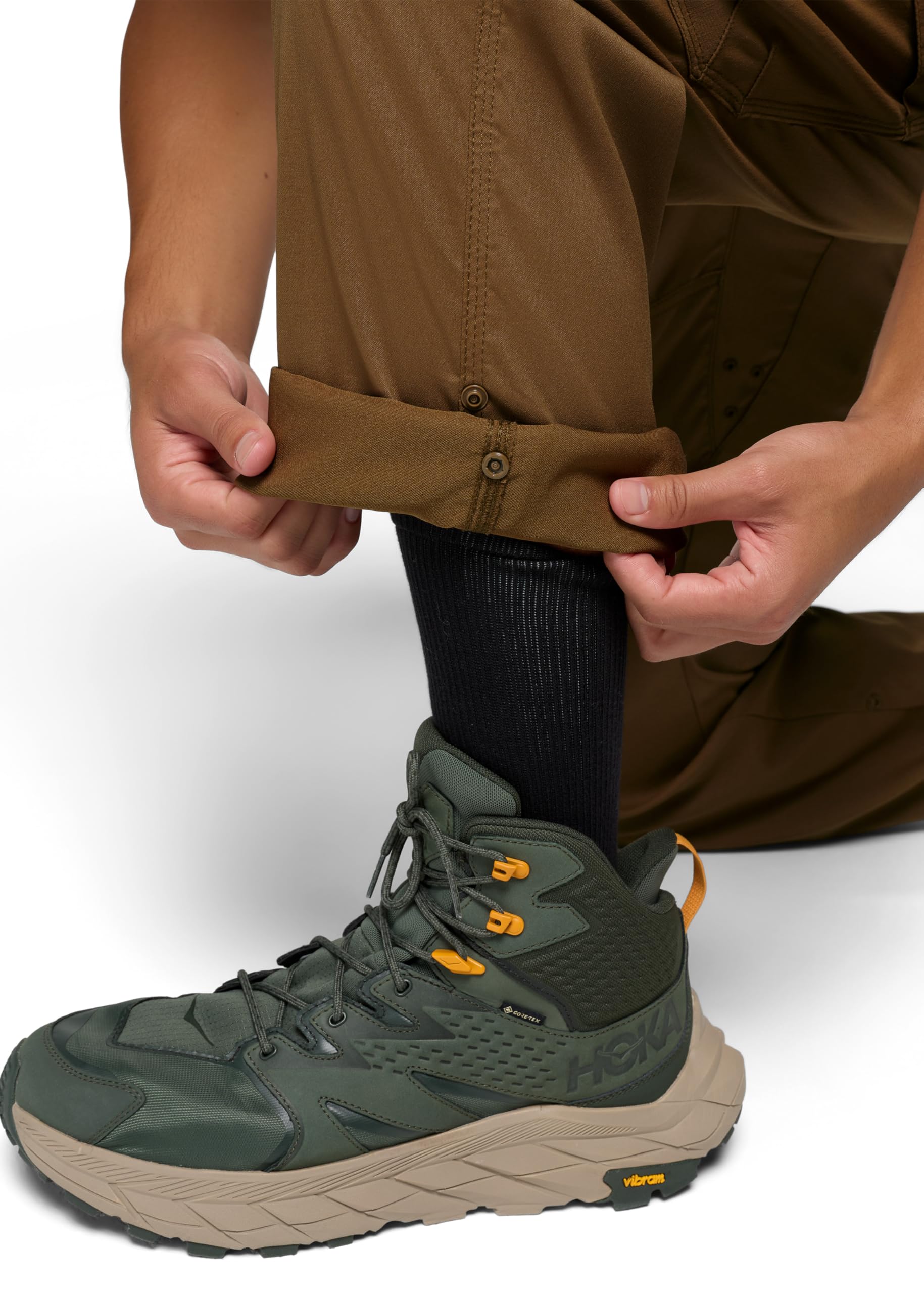 prAna Stretch Zion Pant Sepia adjustable webbing waistband enhances comfort.