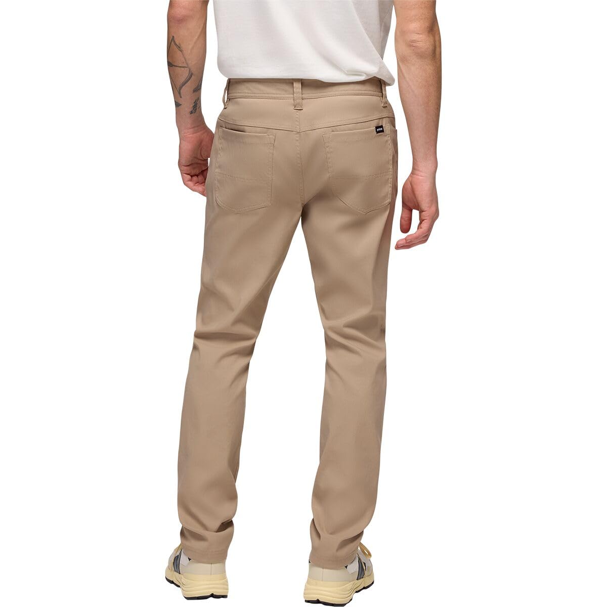 PrAna Stretch Zion SL pants Sandbar back view showing reinforced rivets and secure fit.
