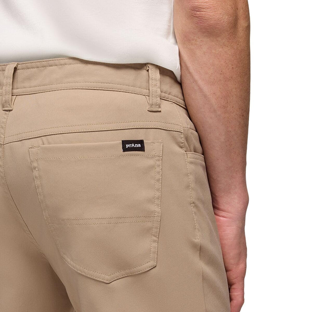 PrAna Stretch Zion SL pants Sandbar waist closure detail featuring metal shank closure.
