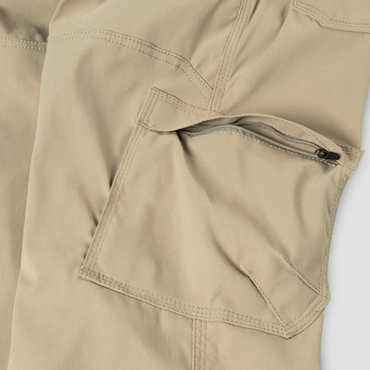 Prana Stretch Zion Sandbar fabric texture highlighting durability.