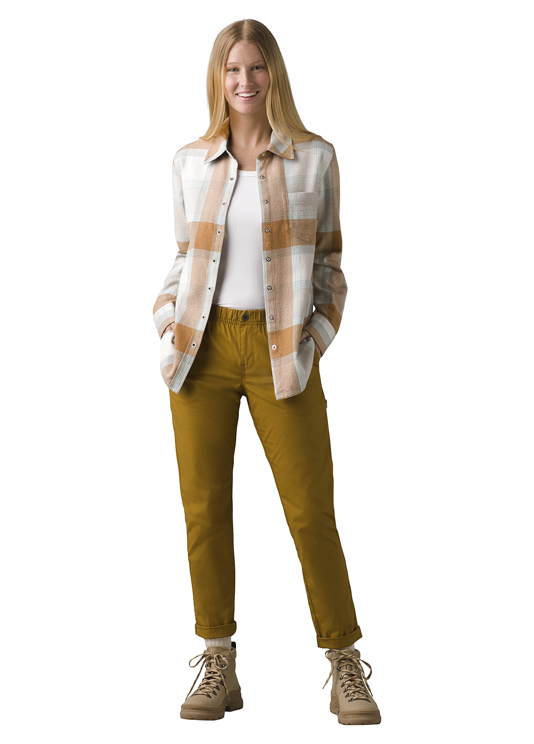 prAna Women's Double Peak All-Around Pant in antique bronze, front view shows versatile outdoor-ready design.
