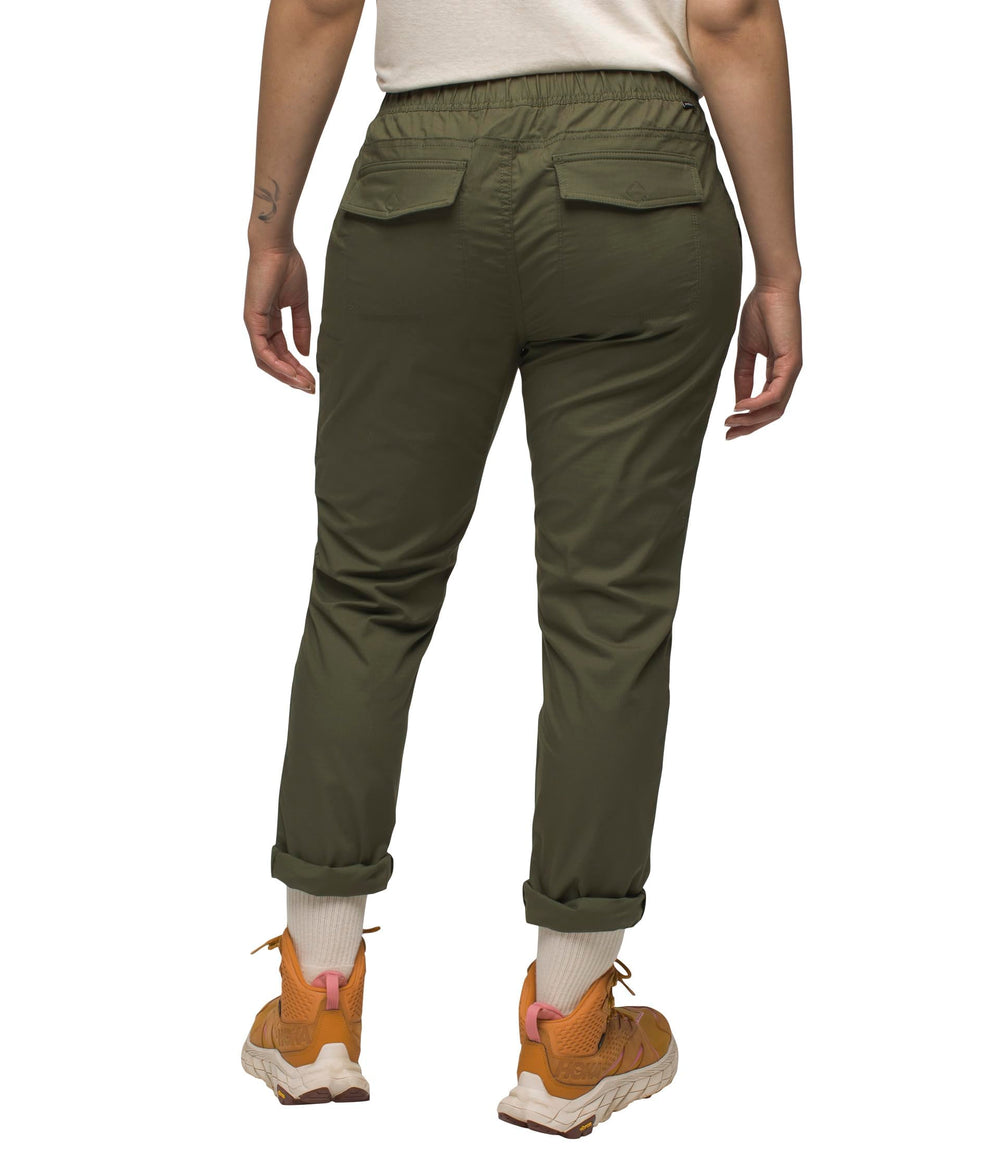 prAna women's double peak all-around pant cargo green pocket detail highlights front, thigh, and back storage