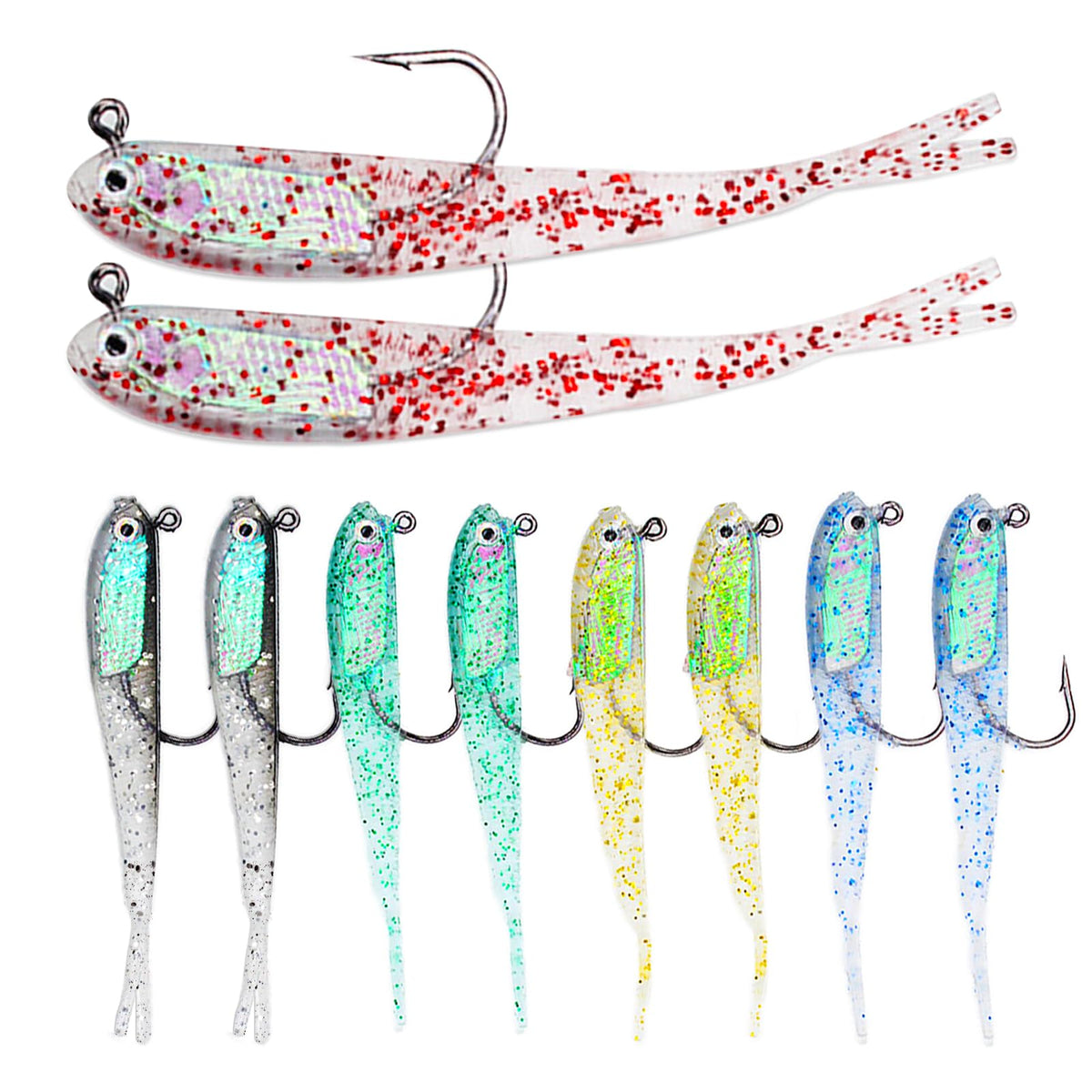 Soft plastic swimbait with pre-rigged jig head and 3D eyes