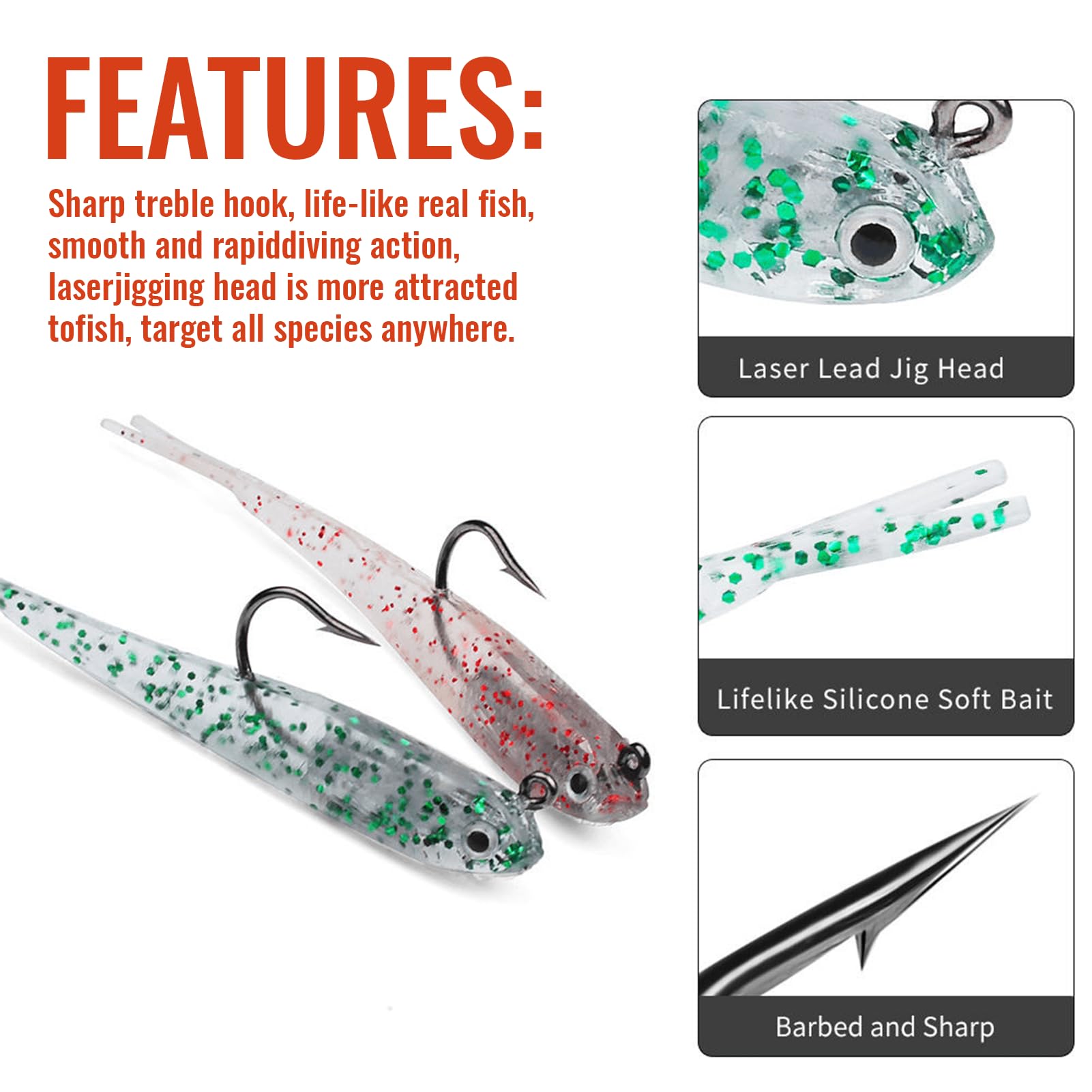 Assorted color soft lures for bass and trout in freshwater and saltwater
