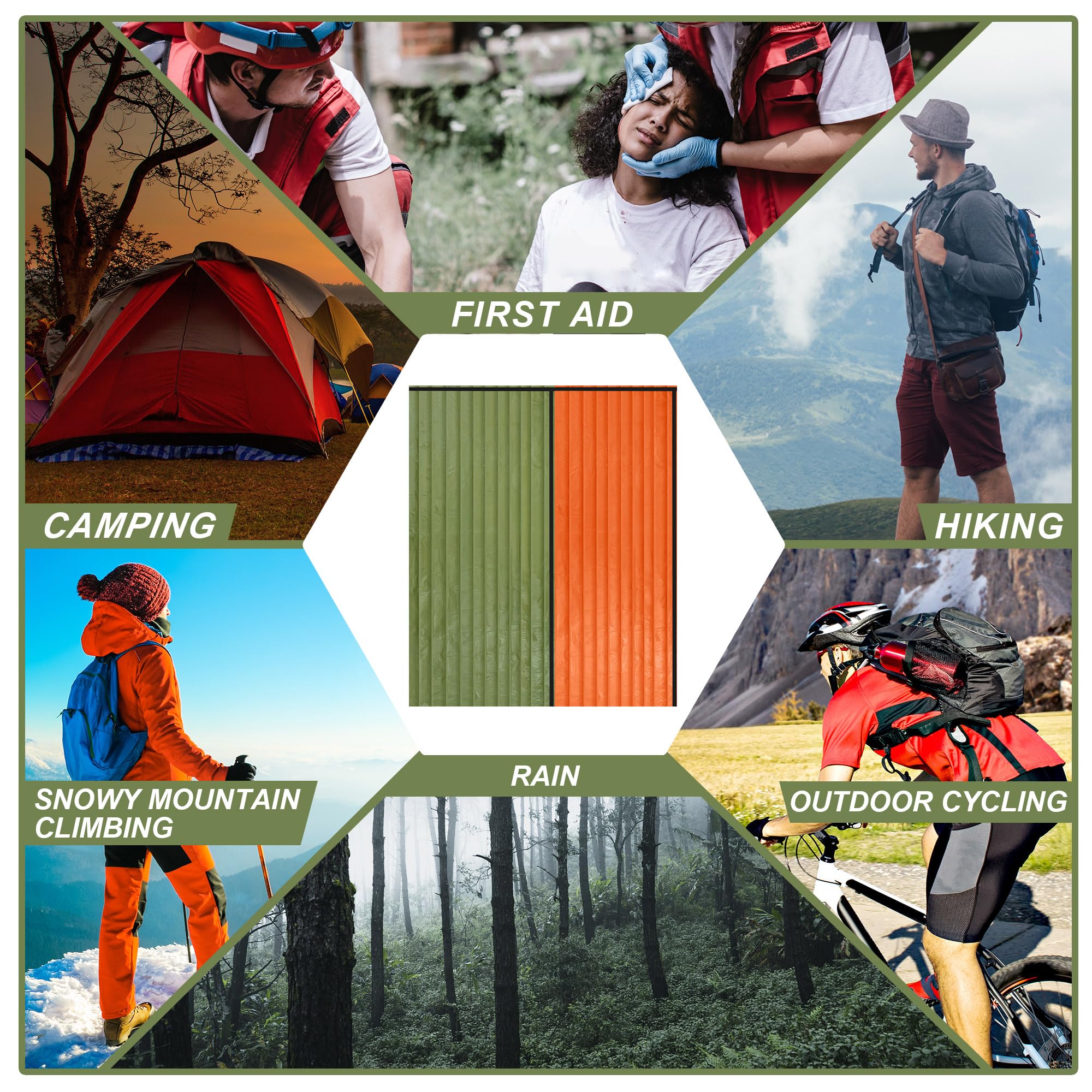 Preboun sleeping bag used as shelter, blanket, or ground cover in outdoor scenarios.
