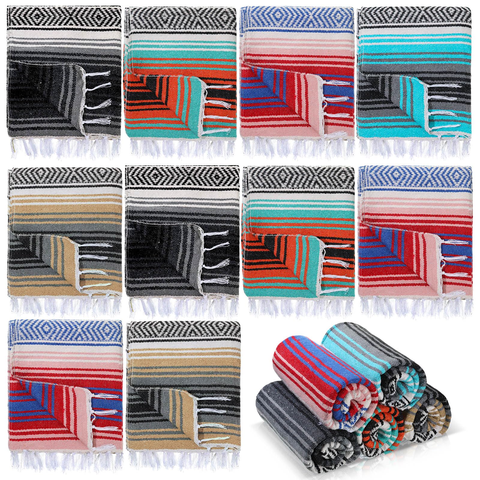 Preboun Mexican blanket bulk colorful serape stripes for outdoor picnics and beach days.