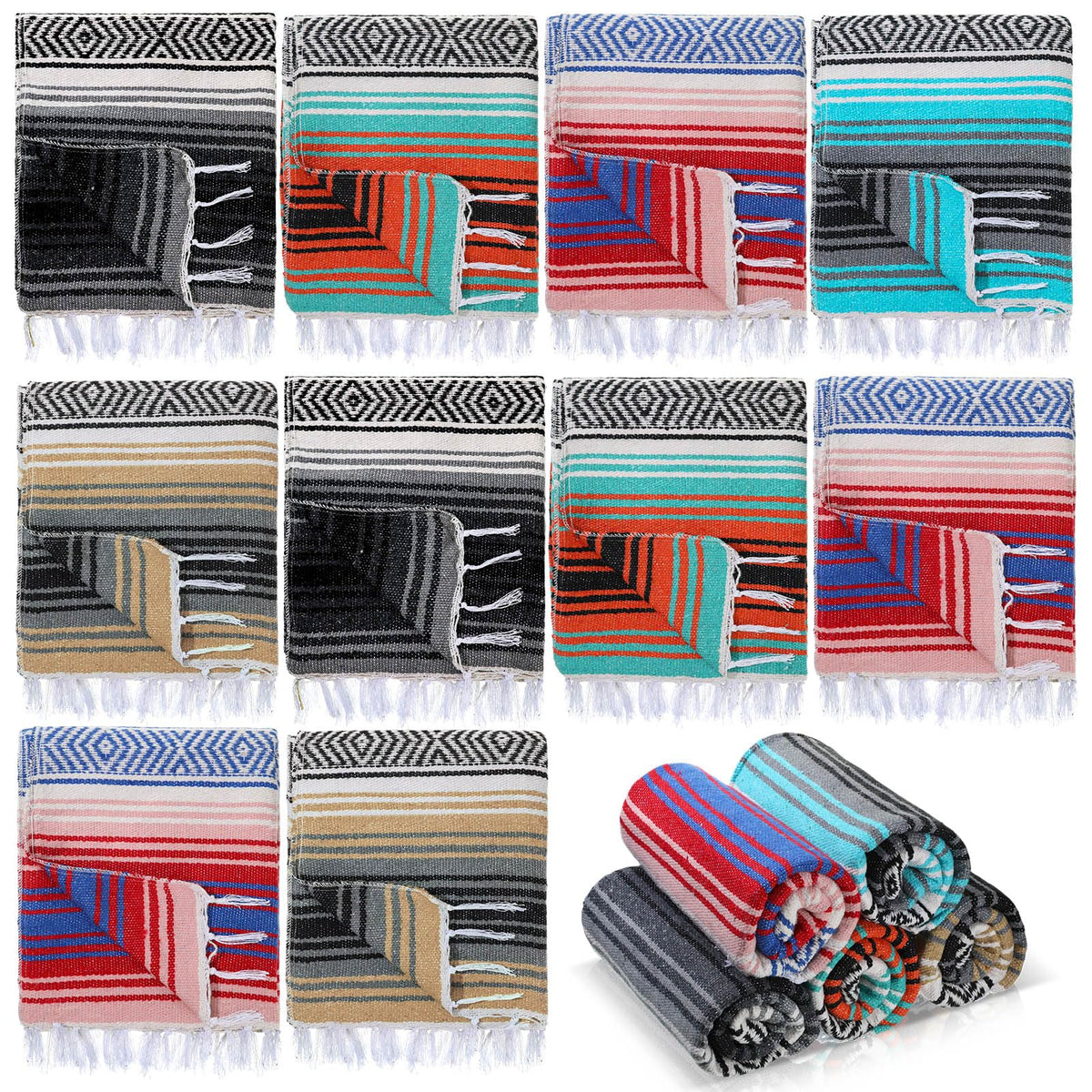 Preboun Mexican blanket bulk colorful serape stripes for outdoor picnics and beach days.
