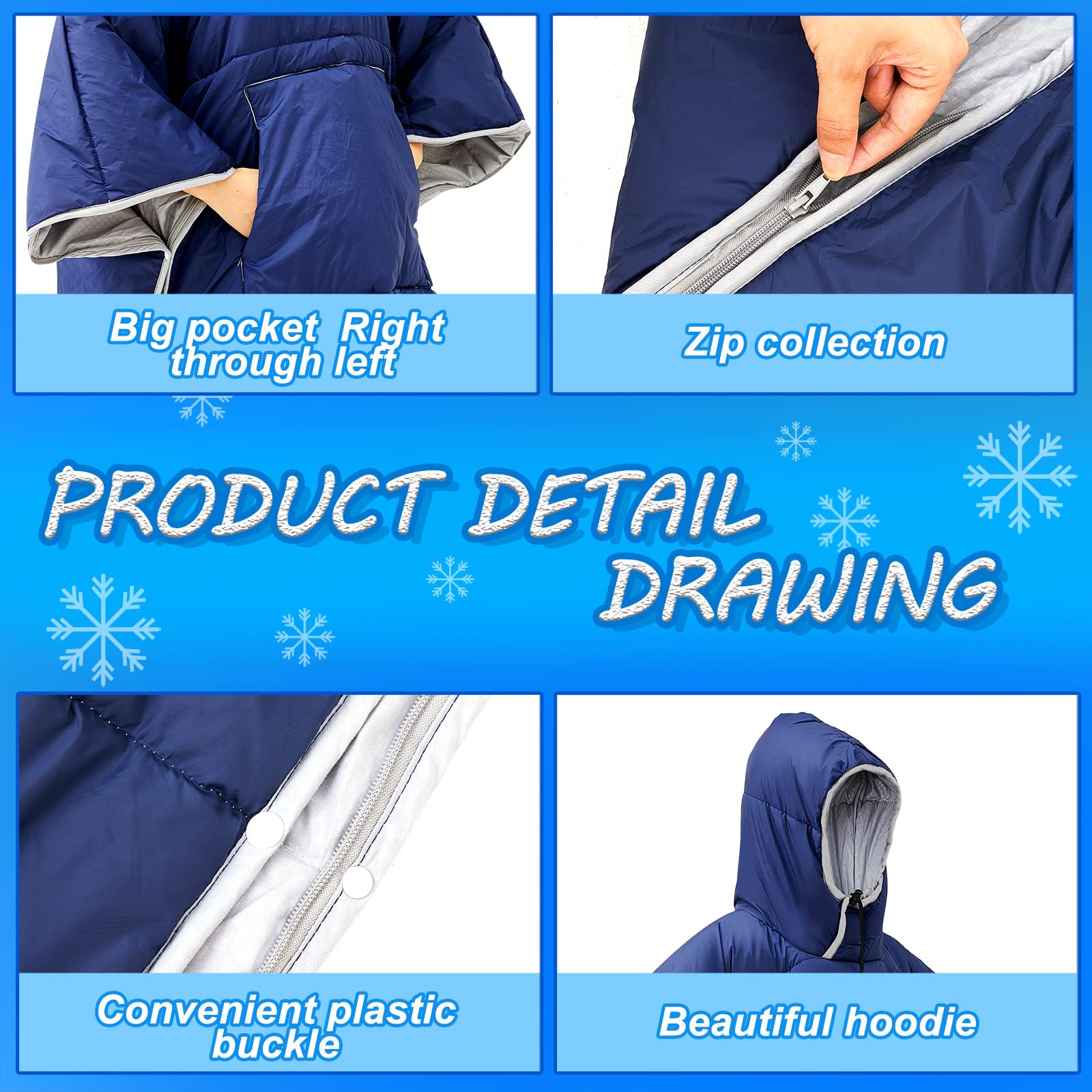 Preboun poncho waterproof nylon fabric highlights durable, wind-resistant material.