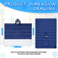 Preboun thermal poncho navy worn for cozy outdoor warmth in chilly weather.