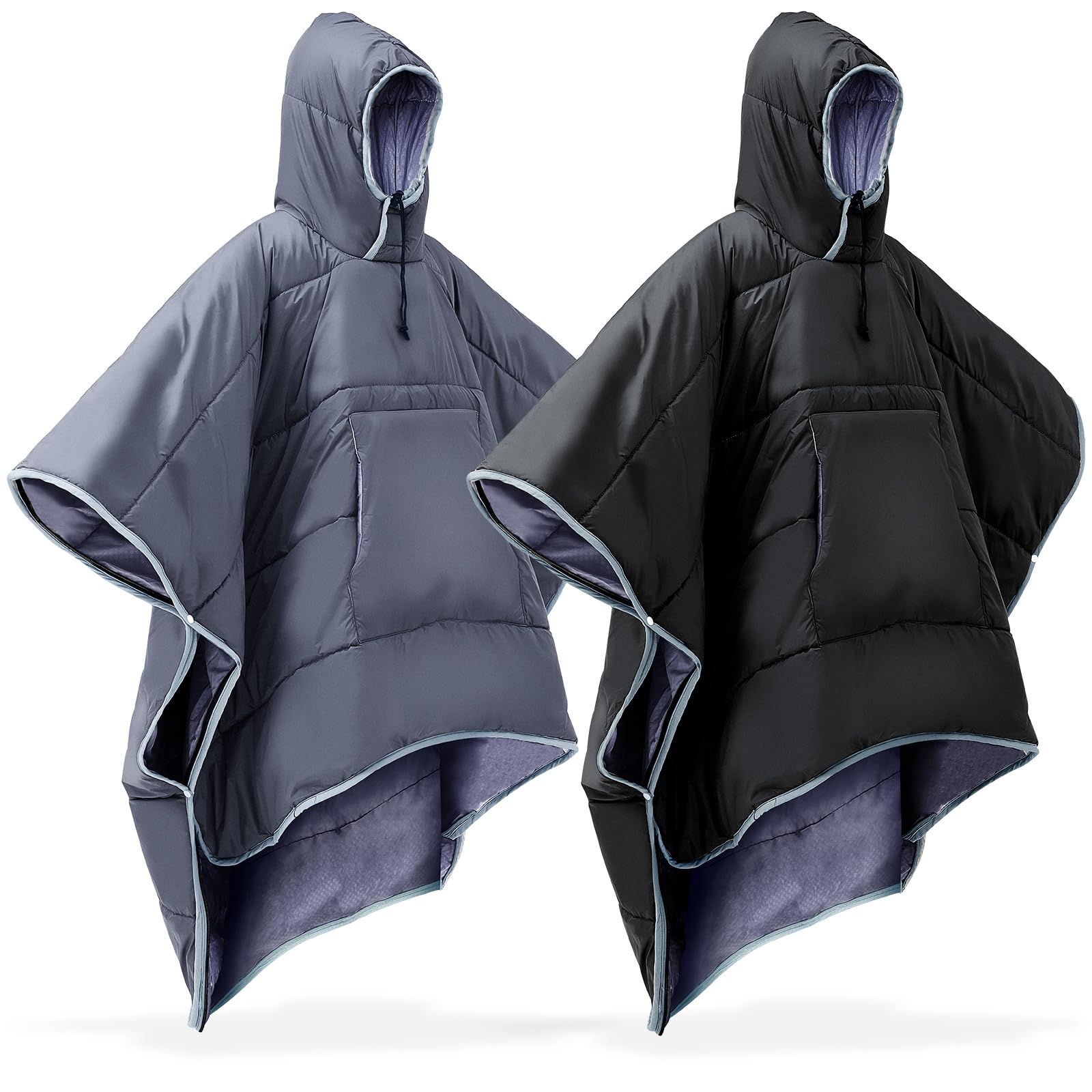 Preboun wearable hooded blanket in black for outdoor warmth.