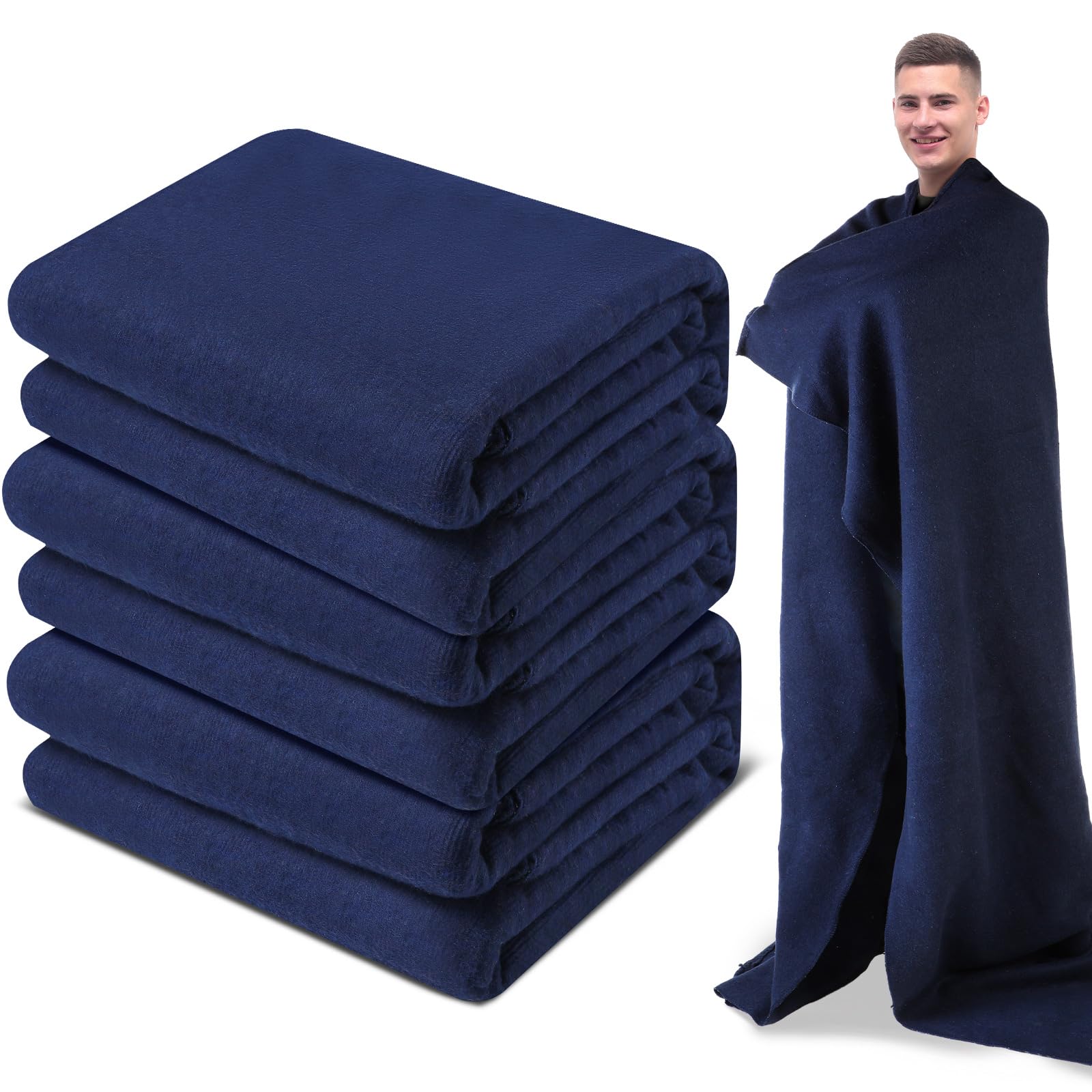 Preboun wool camping blanket navy folded showcases compact warmth for outdoor use.