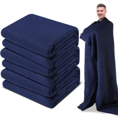 Preboun wool camping blanket navy folded showcases compact warmth for outdoor use.