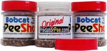 PredatorPee Bobcat Pee Shots canisters ready to release scent to deter wildlife