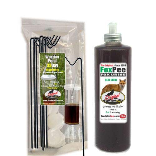 PredatorPee Fox Urine bottle shown for yard wildlife deterrence and marking.