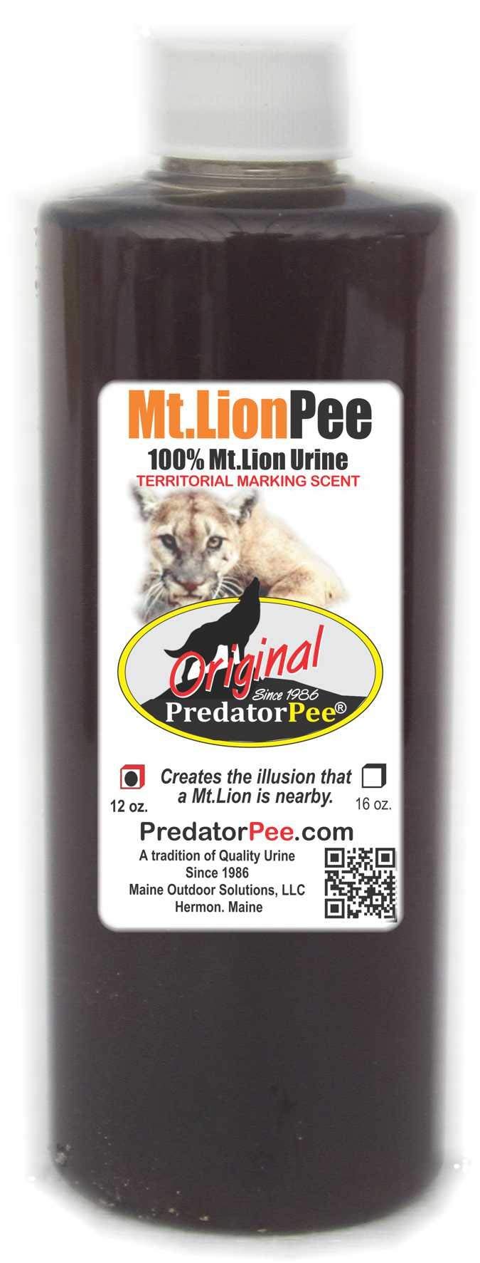 PredatorPee mountain lion urine bottle demonstrates territorial scent for wildlife interaction