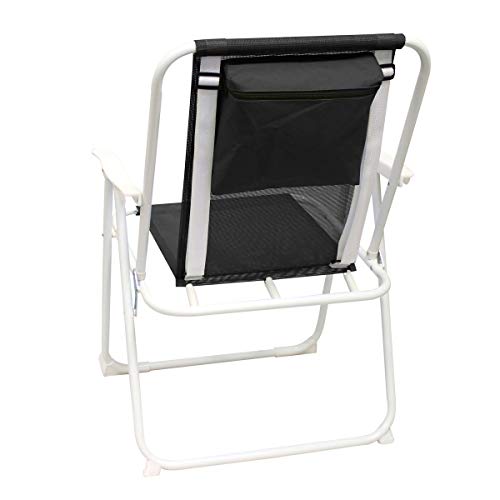 Preferred Nation portable beach chair in black, folded for compact travel and quick drying.