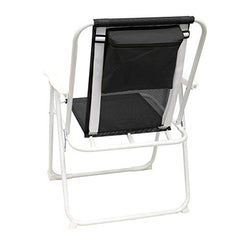 Preferred Nation portable beach chair in black, folded for compact travel and quick drying.