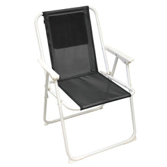 Preferred Nation portable beach chair in black, front view, lightweight and easy to transport.