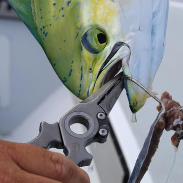 Premio 6.5-inch titanium fishing pliers side view showing Halo Hinge