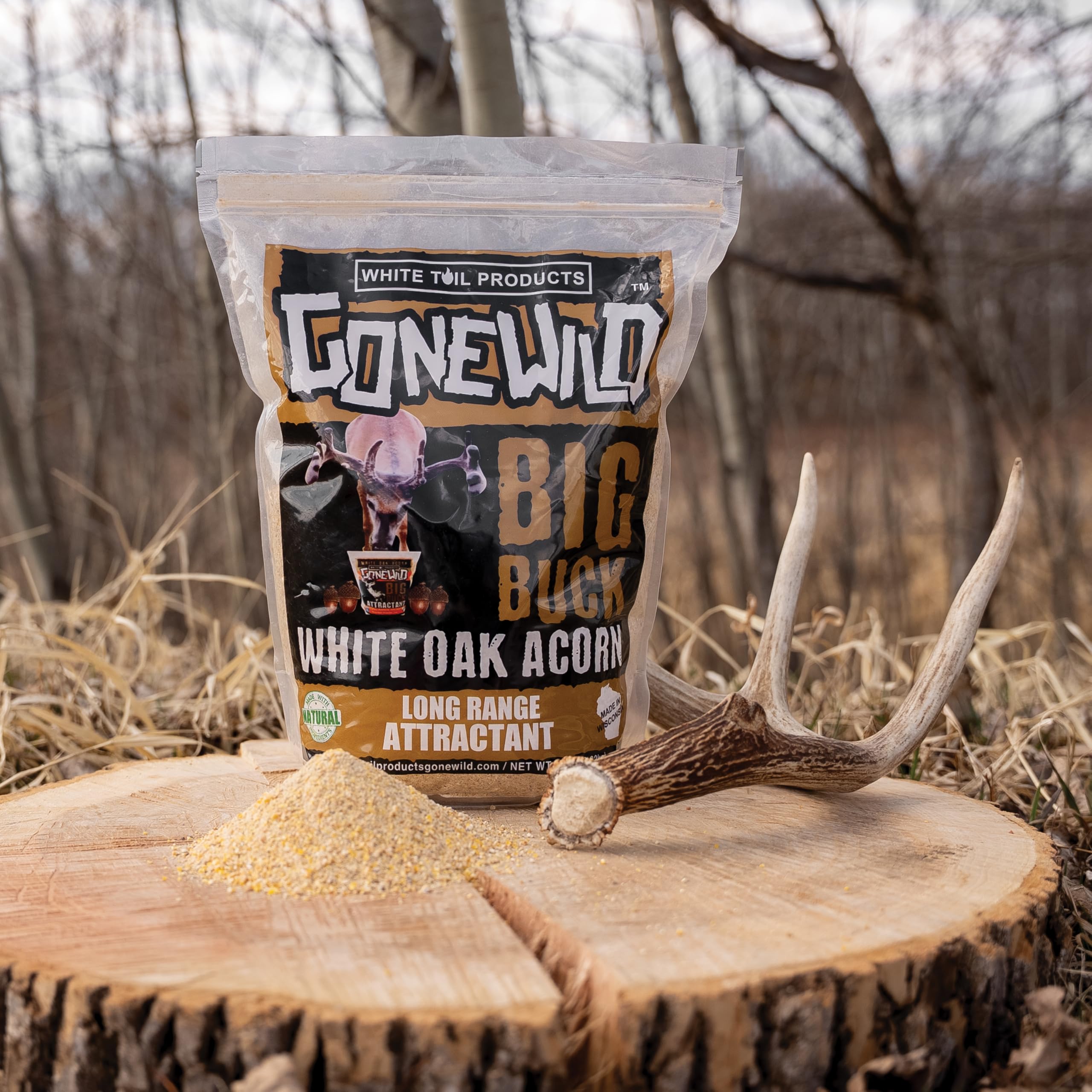 Premium deer attractant highlighting natural flavors and ingredients