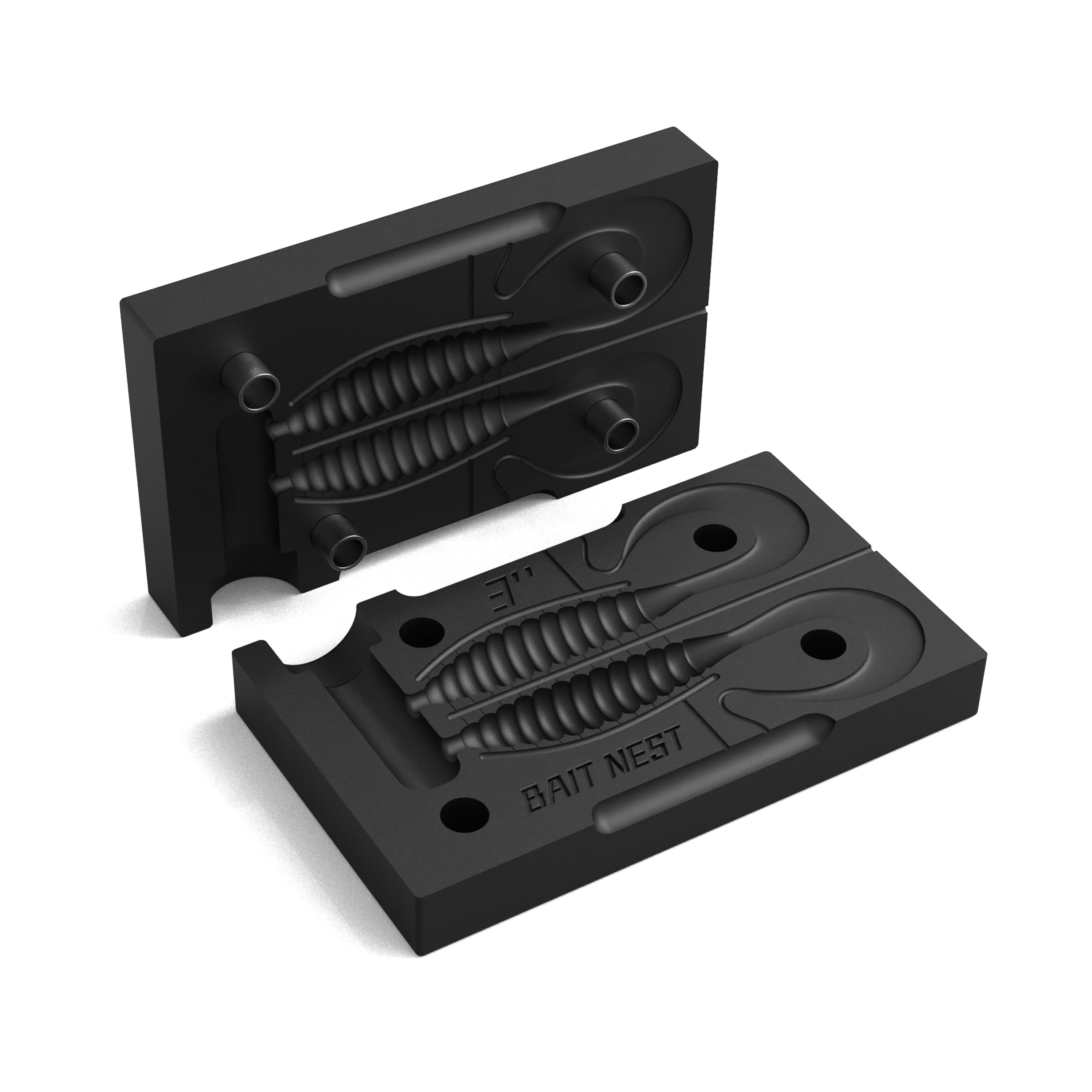Premium Soft Plastic Lure Mold 3inch close-up carbon-fiber detail, showcasing durability.
