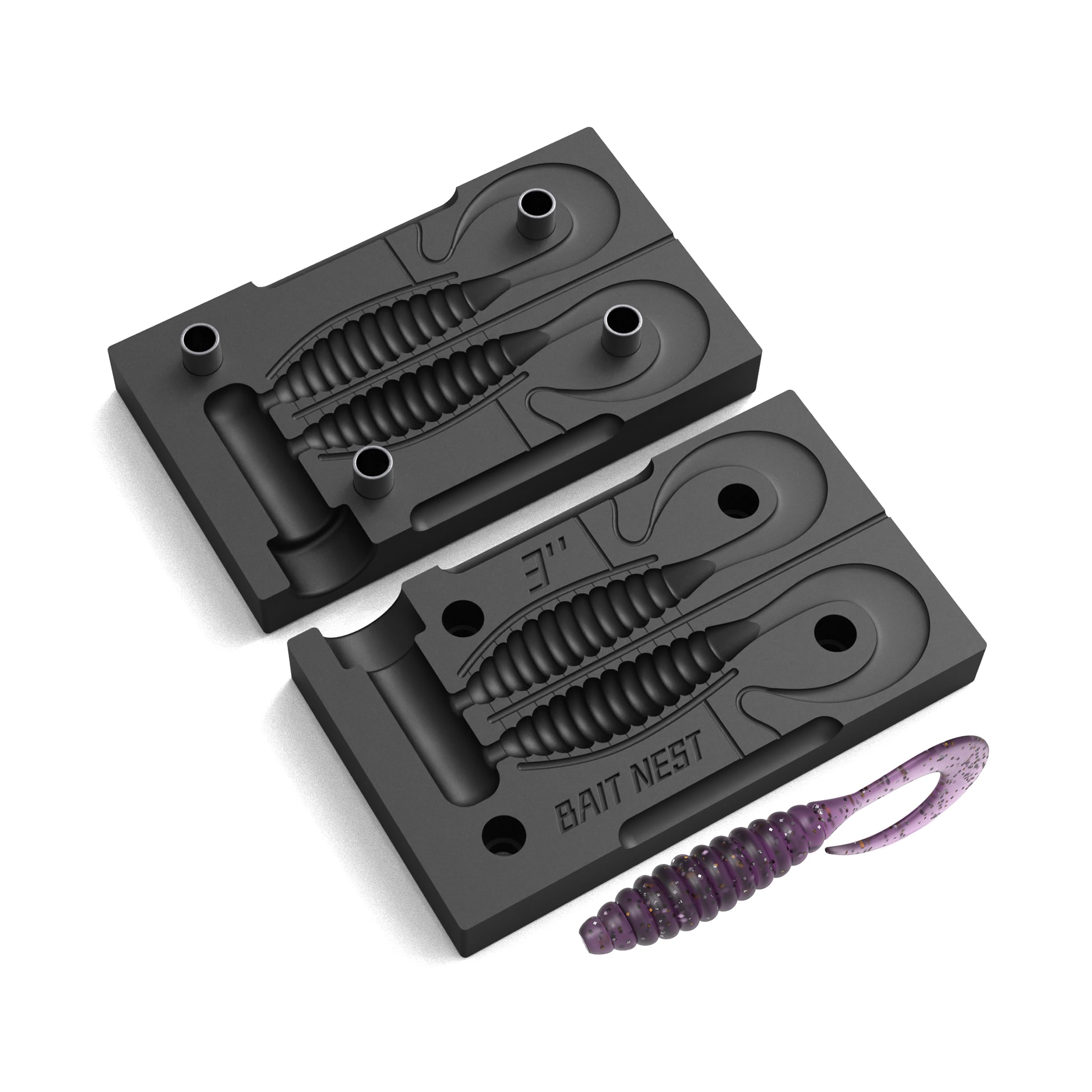 Premium Soft Plastic Lure Mold 3inch CNC top view, smooth finish and perfect seal.