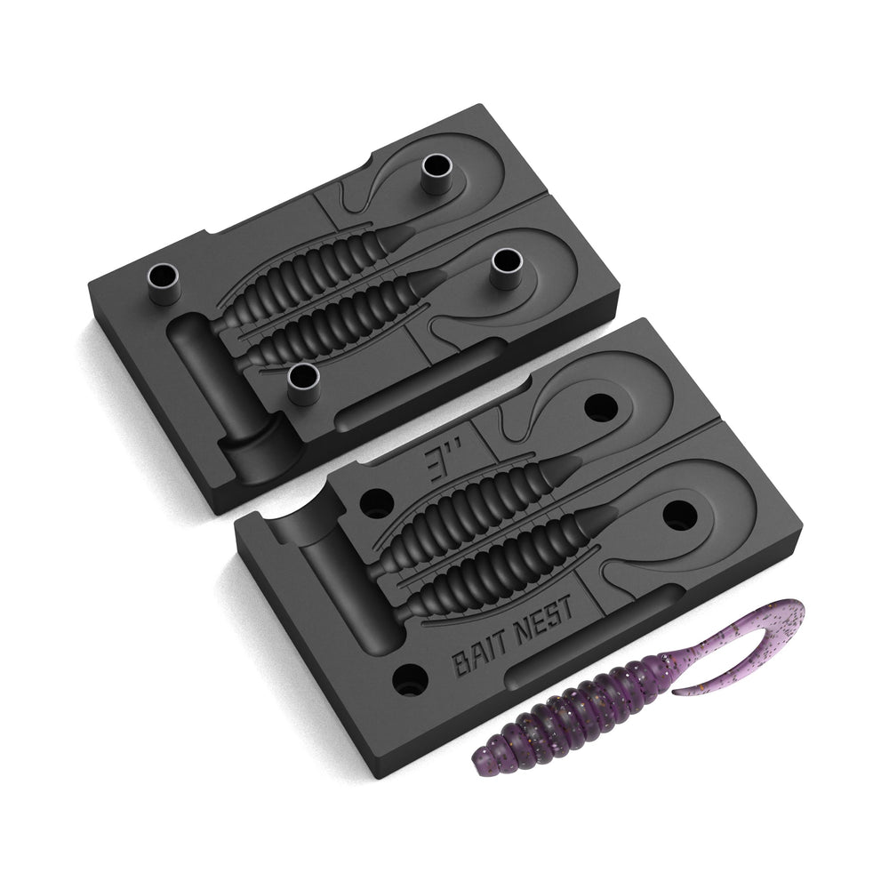 Premium Soft Plastic Lure Mold 3inch CNC top view, smooth finish and perfect seal.