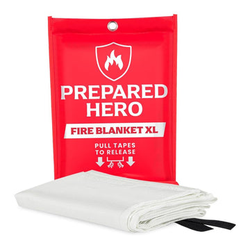 Prepared Hero extra-large fire blanket folded for compact storage