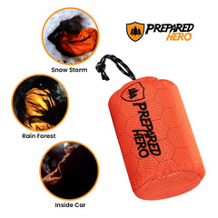 Prepared Hero Survival Bag opened showing heat-reflection layers for warmth