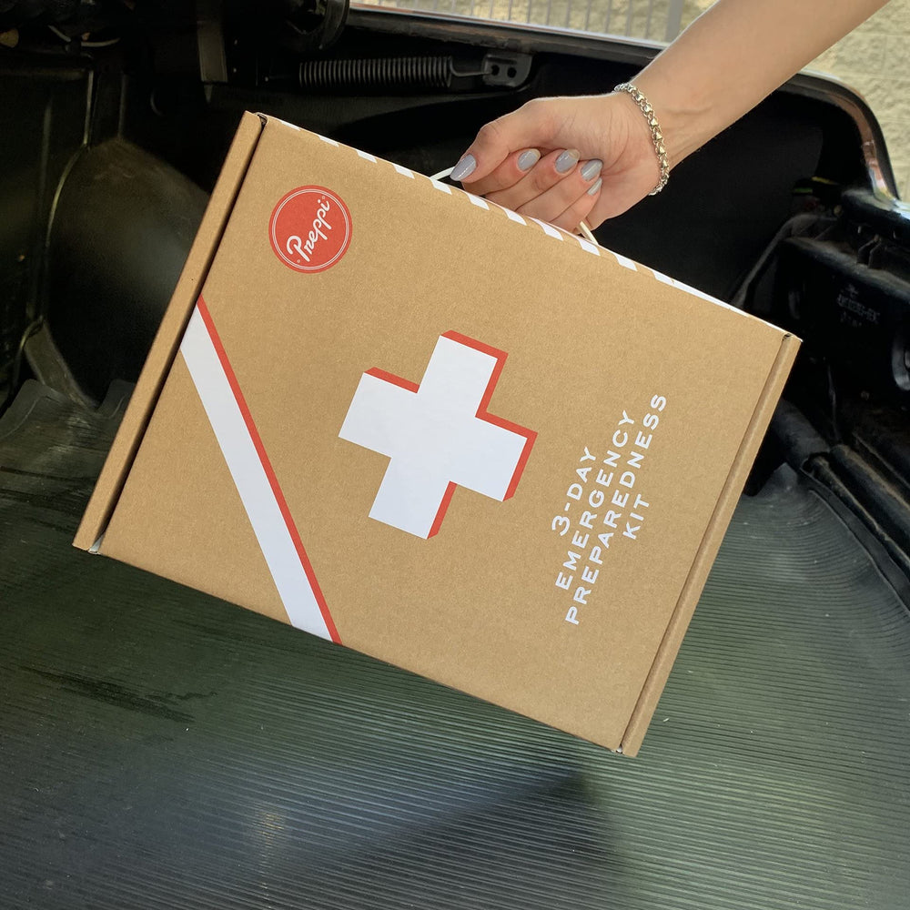 Preppi GoBox notebook, pencil, and air respirator mask for notes and protection.