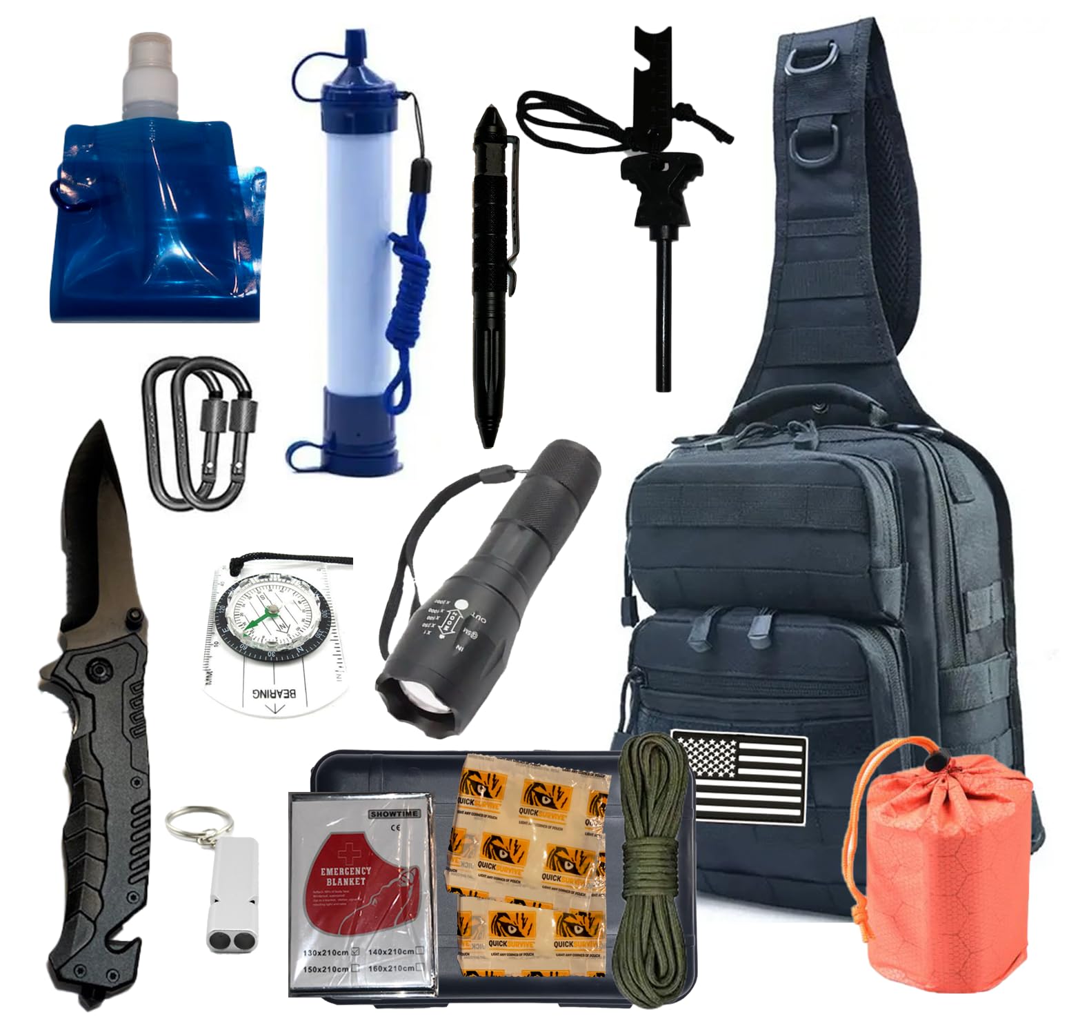 PREPSENTIAL Go Bag front view, compact emergency kit ready for grab-and-go use.