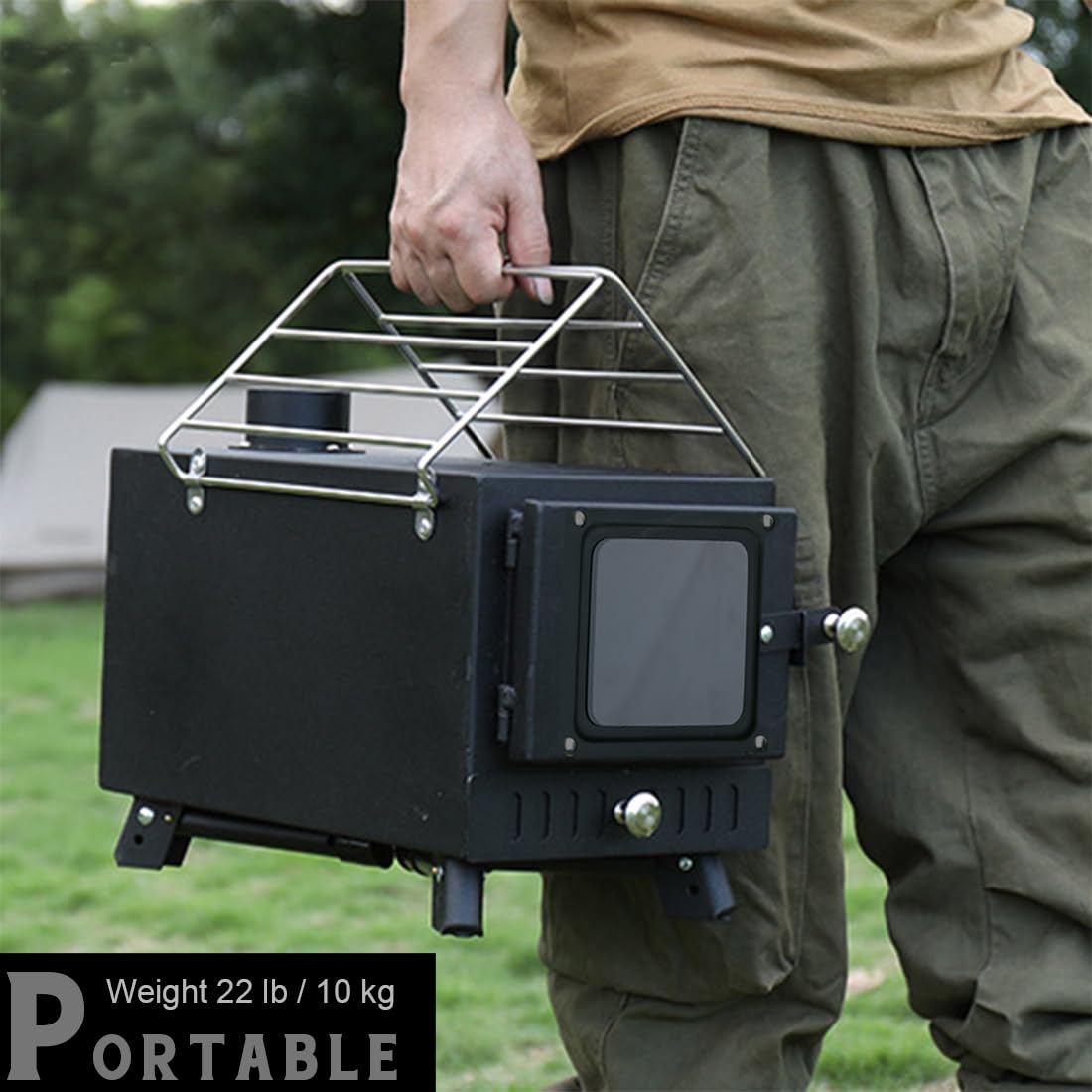 Preself hot tent stove heat-resistant glass 1292f window lets you monitor the fire.