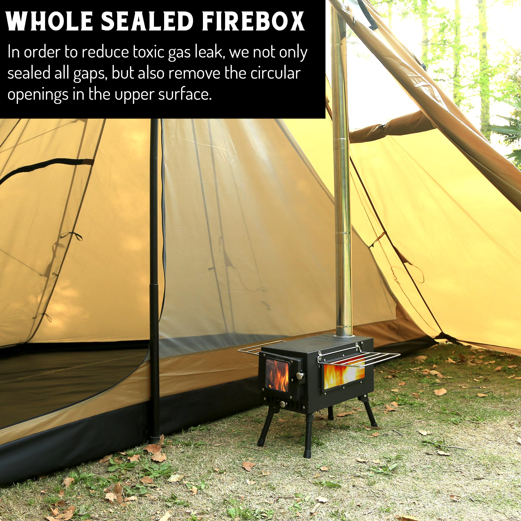 Preself hot tent stove spark arrestor protects tent from stray sparks.