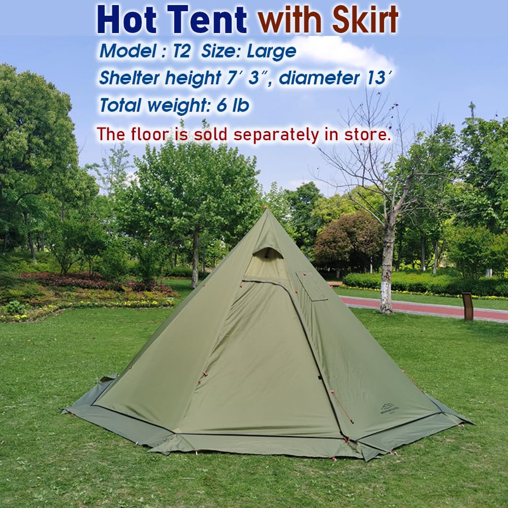 Preself tipi tent olive interior with 7 ft 3 in standing room for comfortable cooking and socializing