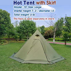 Preself tipi tent olive interior with 7 ft 3 in standing room for comfortable cooking and socializing