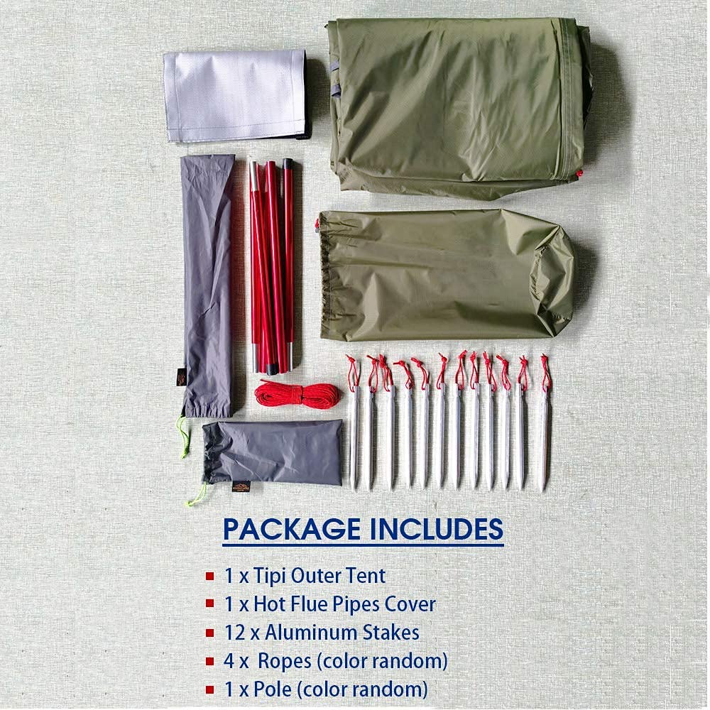 Preself 4-person tipi tent olive ultralight 5 lb pack size