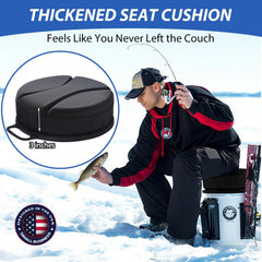 Presentastic waterproof seat cover on lid protects cushion during wet outdoor activities.