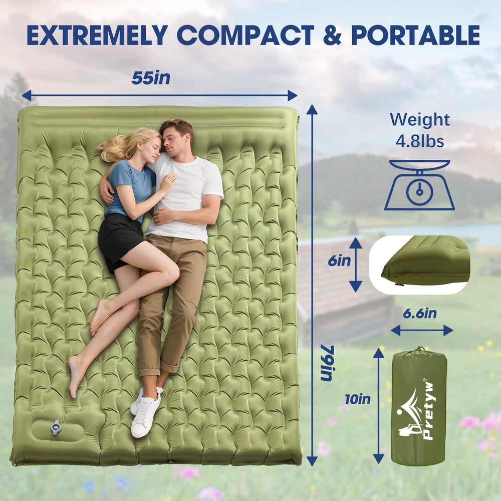 Pretyw 6 inch ultra-thick camping mattress setup showing plush cushioning