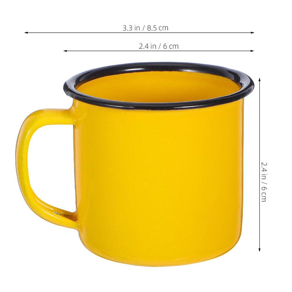PRETYZOOM ergonomic-handle enamel mug provides a comfortable grip while sipping.